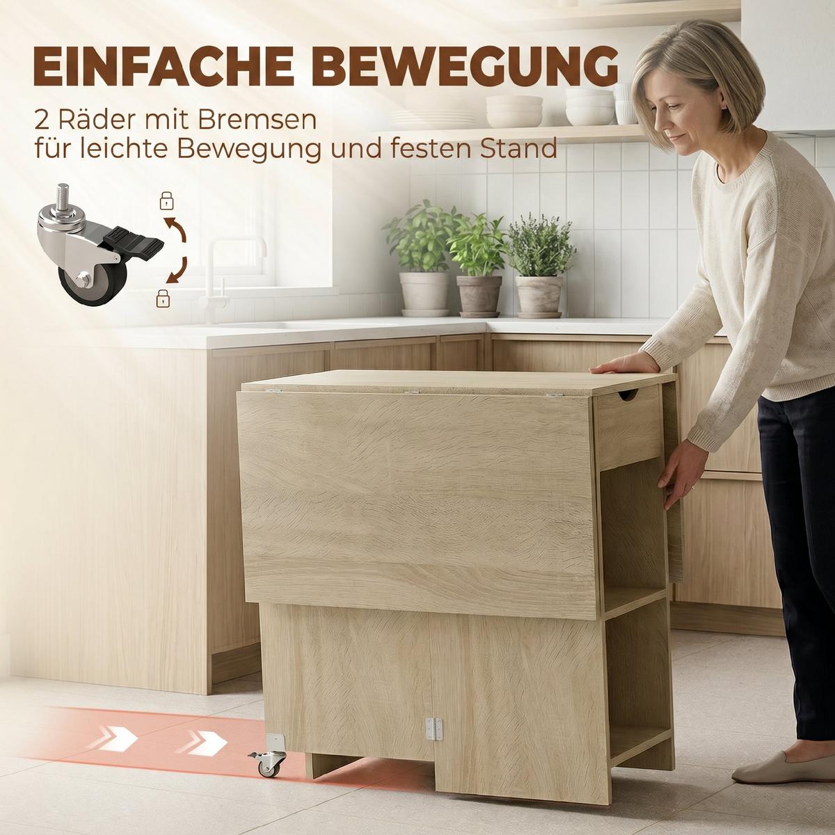 KLAPPBARER-ESSTISCH Spanplatte Naturholz - Naturfarben, Holzwerkstoff (114.5/70/75cm) - HOMCOM