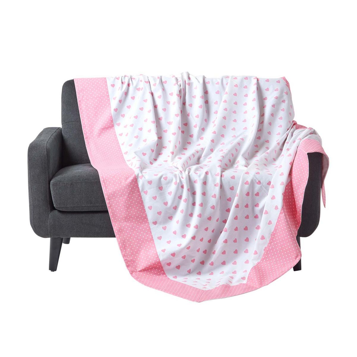 ÜBERWURF 150/200 cm, Herz-Muster, 100% Baumwolle - Rosa, Textil (150/200cm) - Homescapes