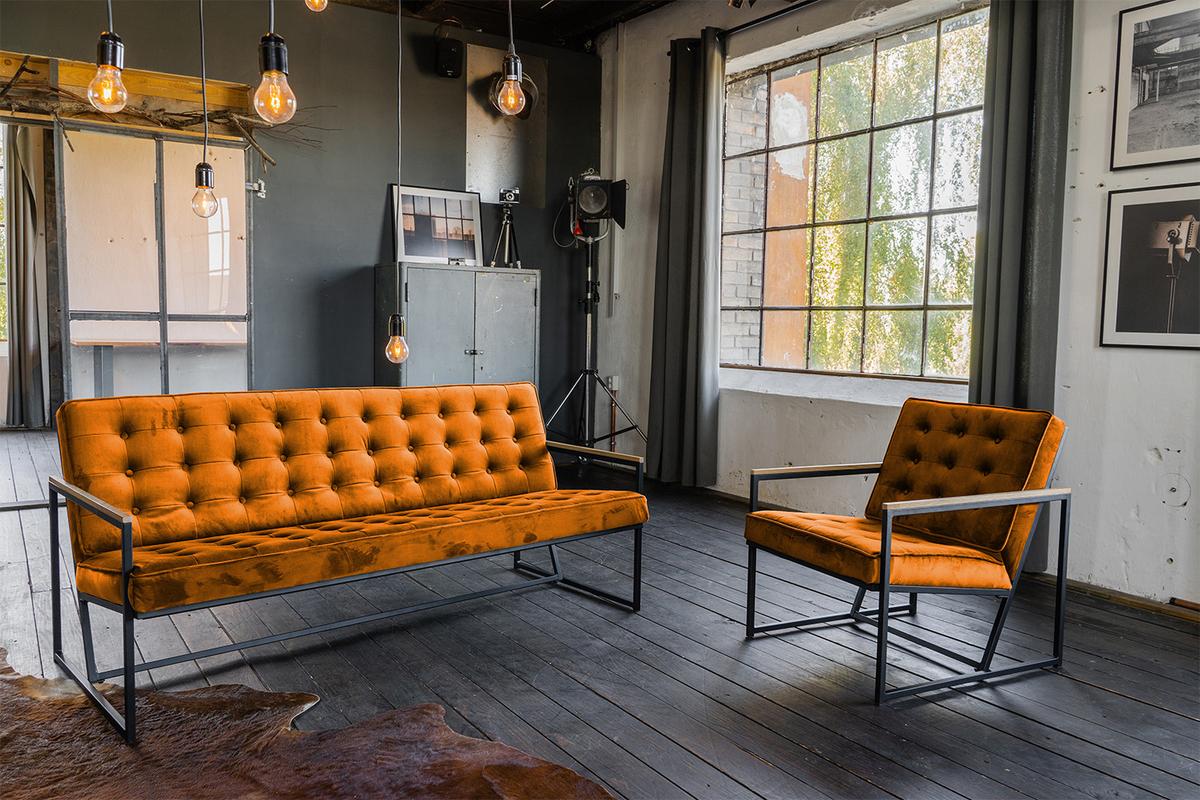 POLSTERBANK ARLY Orange Velvet - Cognac/Orange, Textil (173/80/77cm) - KAWOLA