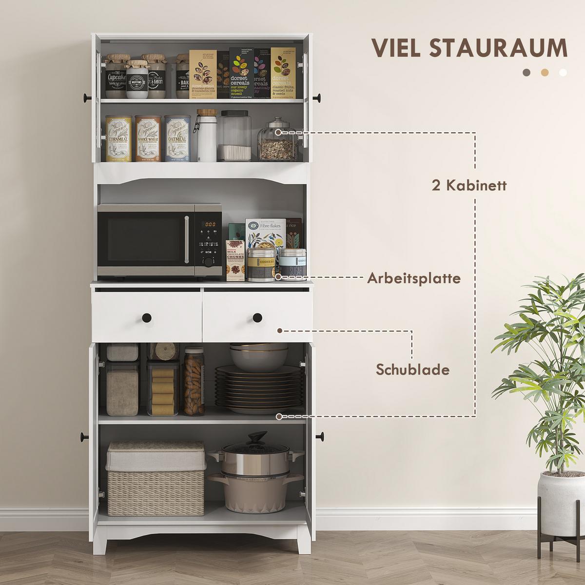 KÜCHENSCHRANK Hochschrank mit Mikrowellenregal, 2 Schränken für Wohnzimmer - Schwarz/Weiß, Holzwerkstoff/Kunststoff (40/172/74.5cm) - HOMCOM