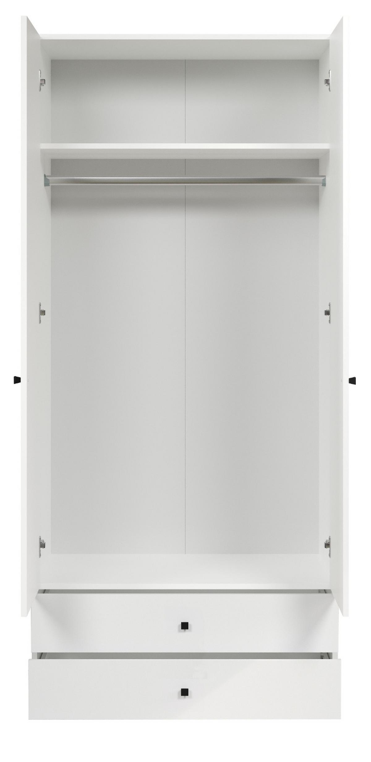 KLEIDERSCHRANK weiß 81 x 176 cm, Drehtürenschrank 2-türig mit Schubalden - Schwarz/Weiß, Holzwerkstoff/Kunststoff (81/176/51cm) - Top.Furn