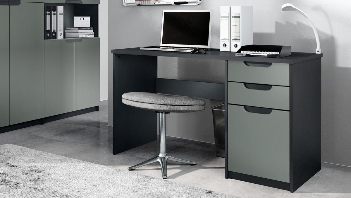 BÜROMÖBELSET Paris Graphit Seidenmatt - Graphitfarben, Holzwerkstoff (60/180/76cm) - Vladon