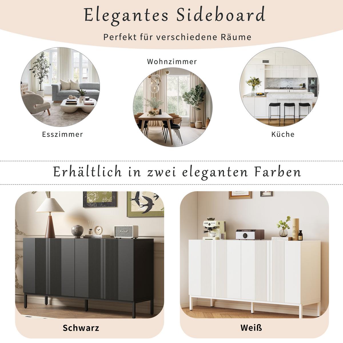 SIDEBOARD 145 cm Schwarz mit 4 Türen & verstellbaren Einlegeböden im modernen Stil - Schwarz, Holzwerkstoff (145/80/41.5cm) - Urban Meuble