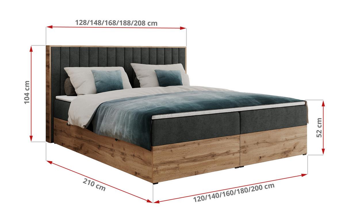 BOXBETT ALBERO 4 - 160/200 Dunkelgrau Struktur - H4 - Dunkelgrau, Holz/Textil (160/200cm) - MKS