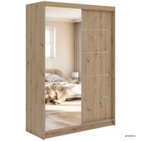 SCHWEBETÜRENSCHRANK 150 - SKORIA - Eiche Artisan mit Spiegel - Alufarben/Eiche Artisan, Holzwerkstoff/Metall (150/216/61cm) - MKS