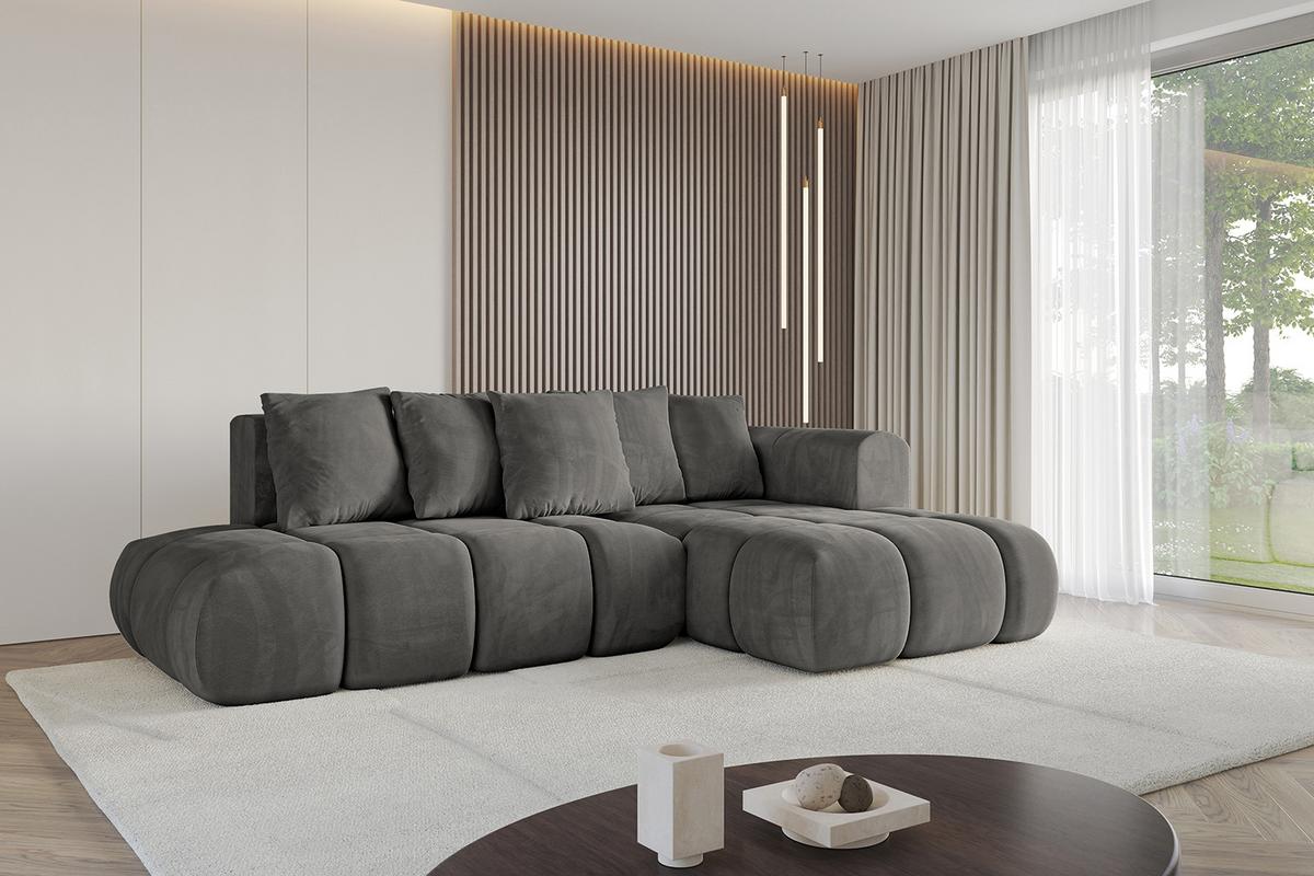 ECKSOFA Ottomane Rechts CLOUD-L-v1 280x185x90 Dunkelgrau Velours - Dunkelgrau, Holzwerkstoff/Kunststoff (185/280cm) - ALTDECOR