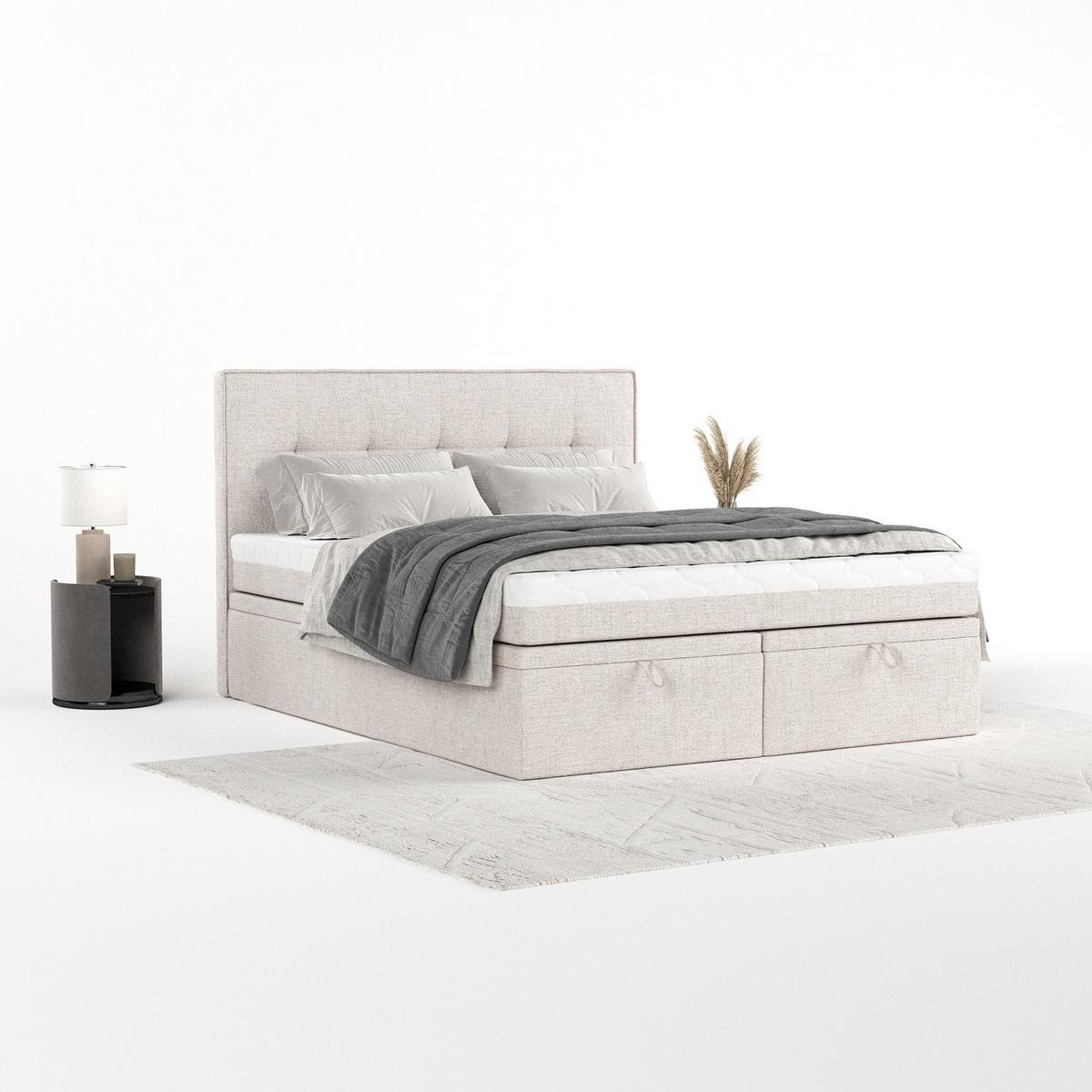 BOXBETT Arivo 140/200 cm Hellbeige im Neve Stoff - Sandfarben/Schwarz, Holz/Holzwerkstoff (140/200cm) - AltaBeds