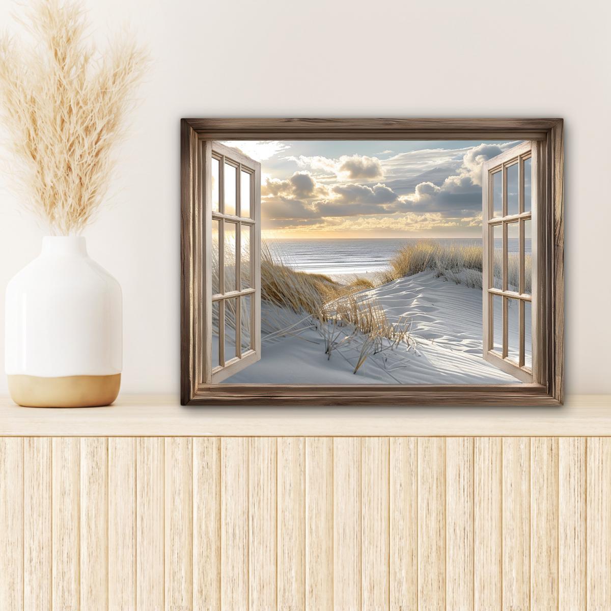 LEINWANDBILD Ausblick - Strand - Dünen - Meer - Natur Wandbild 40x30 cm - Sandfarben, Textil (40/30cm) - MuchoWow