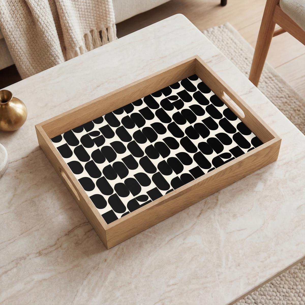 TABLETT Modern - Gemustert - Schwarz 40x30 cm - Schwarz, Holz (40/5/5cm) - OnlyWow