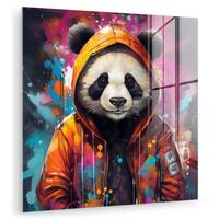 ACRYLGLASBILD Panda - Jacke - Graffiti - Orange 50x50 cm - Orange, Glas (50/50cm) - MuchoWow