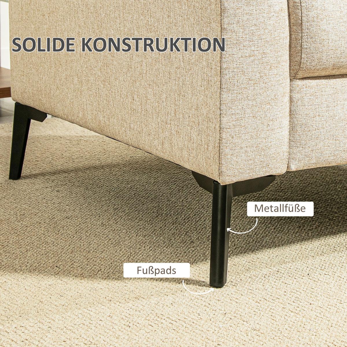 2-SITZER-SOFA, Couch mit Leinenoptik, Metallbeine, Polstersofa Doppelsofa - Beige/Schwarz, Textil/Metall (80/89/179cm) - HOMCOM