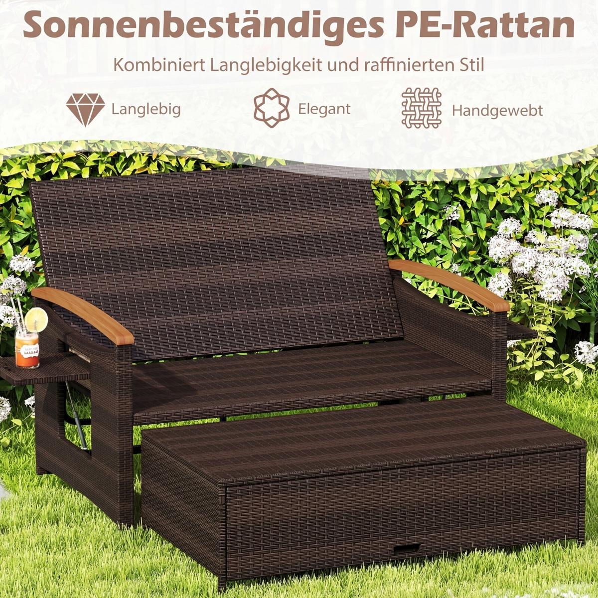 SONNENLIEGE geflochtene Doppel liege grau - Grau, Metall (164/88/72cm) - COSTWAY
