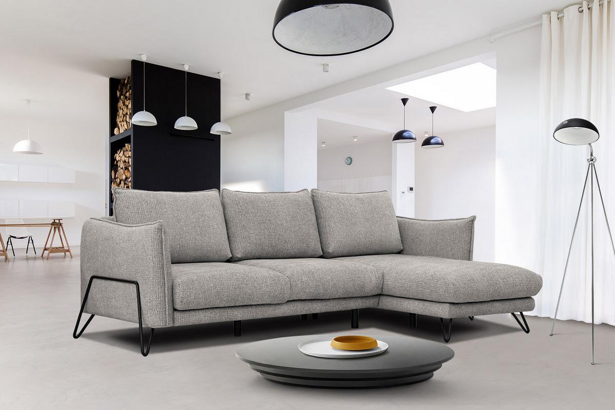 ECKSOFA HOSTEN 4-Sitzer, platinfarben - Platinfarben/Schwarz, Holzwerkstoff/Textil (269/158cm) - Wozimo