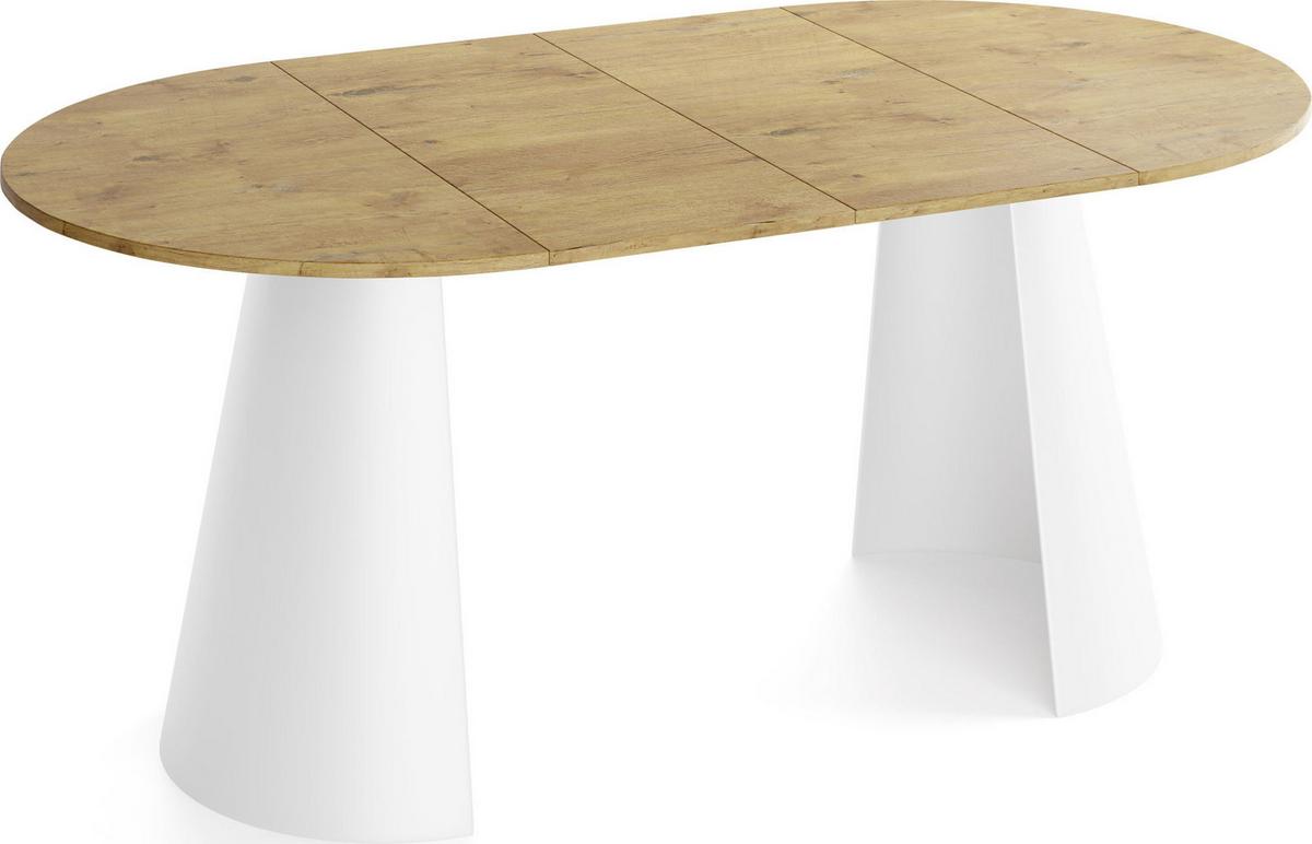 ESSTISCH Lamio runder ausziehbarer, Eiche Hell Braun 100-180/100/76 cm - Eichefarben/Weiß, Holzwerkstoff/Metall (100/176/76cm) - WFL GROUP