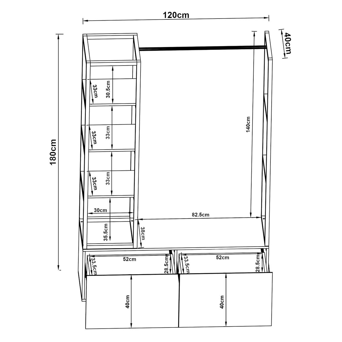 GARDEROBENSTÄNDER Egmating - Eichefarben/Weiß, Holzwerkstoff/Metall (120/180/40cm) - [en.casa]