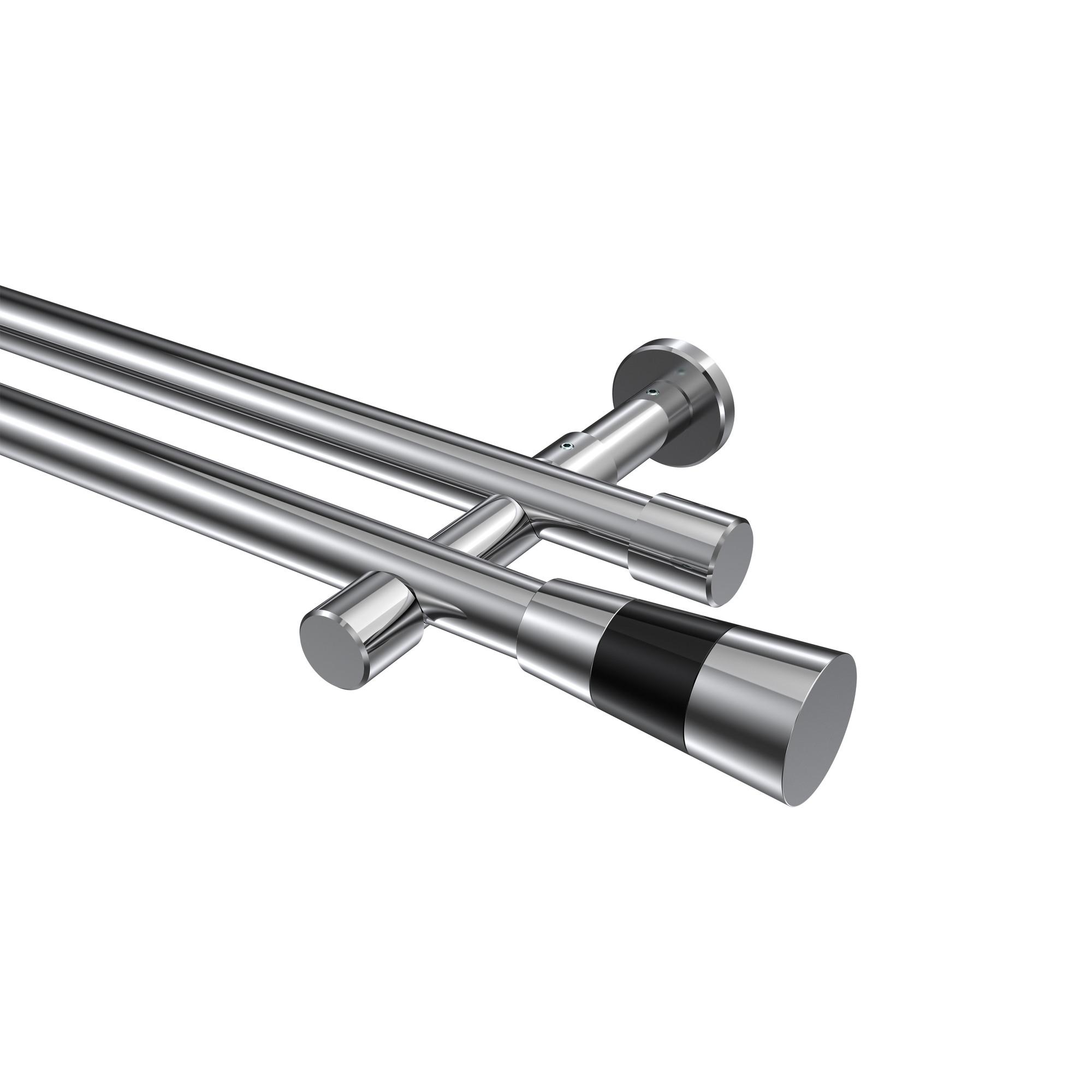 GARDINENSTANGE Prestige Tanara 540 cm (geteilt in 3 x 180 cm), 2-läufig (ohne Ringe), 20 mm Ø Chrom - Chromfarben/Schwarz, Metall (540cm) - INTERDECO