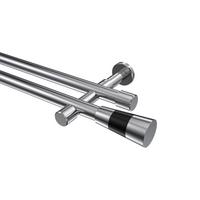 GARDINENSTANGE Prestige Tanara 540 cm (geteilt in 3 x 180 cm), 2-läufig (ohne Ringe), 20 mm Ø Chrom - Chromfarben/Schwarz, Metall (540cm) - INTERDECO