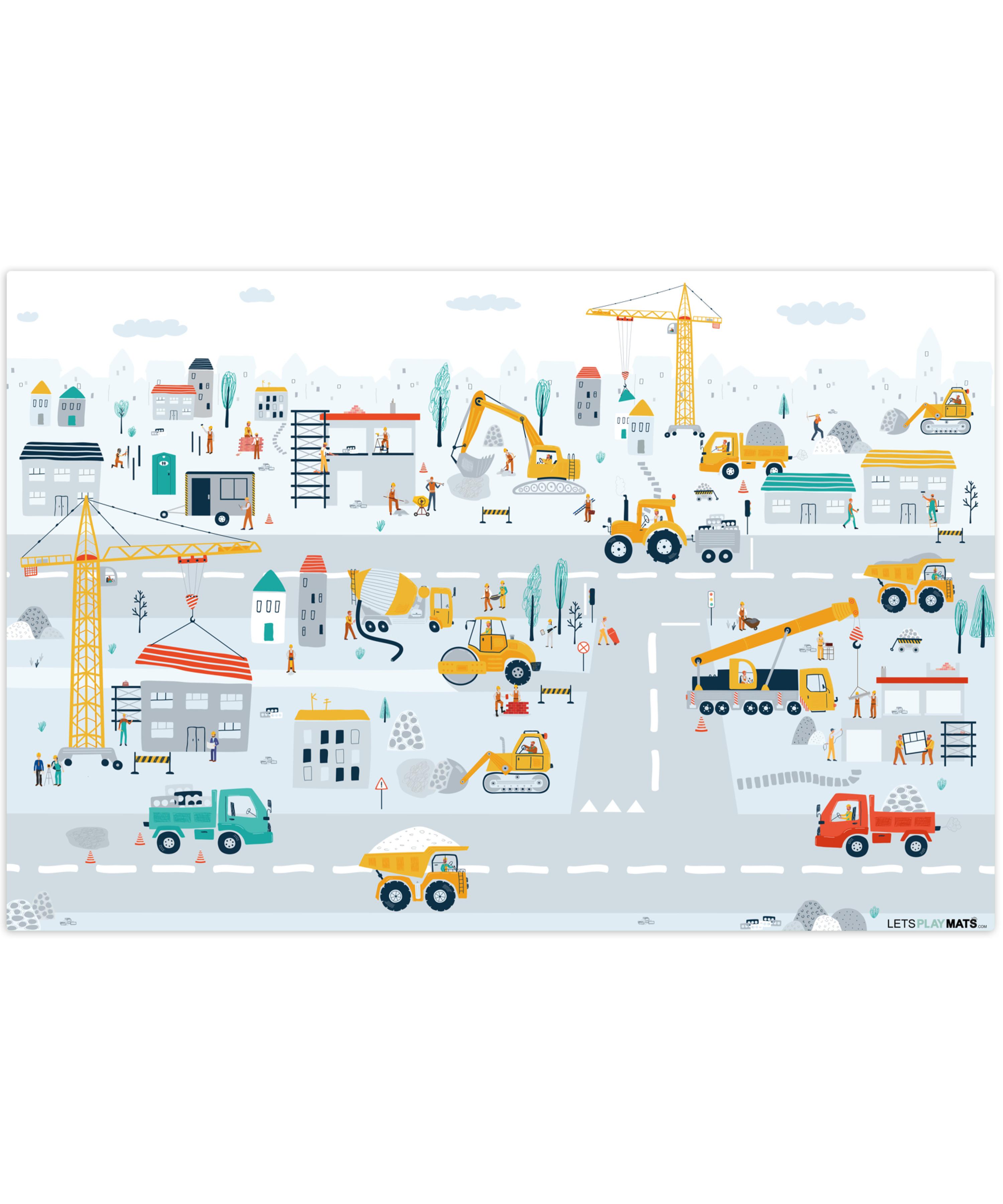 KINDERTEPPICH Baustelle - Traktor - Bagger - Auto - Design Spielmatte 105x70 cm - Hellblau, Kunststoff (105/0.3cm) - OnlyWow