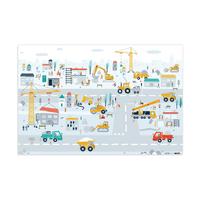 KINDERTEPPICH Baustelle - Traktor - Bagger - Auto - Design Spielmatte 105x70 cm - Hellblau, Kunststoff (105/0.3cm) - OnlyWow