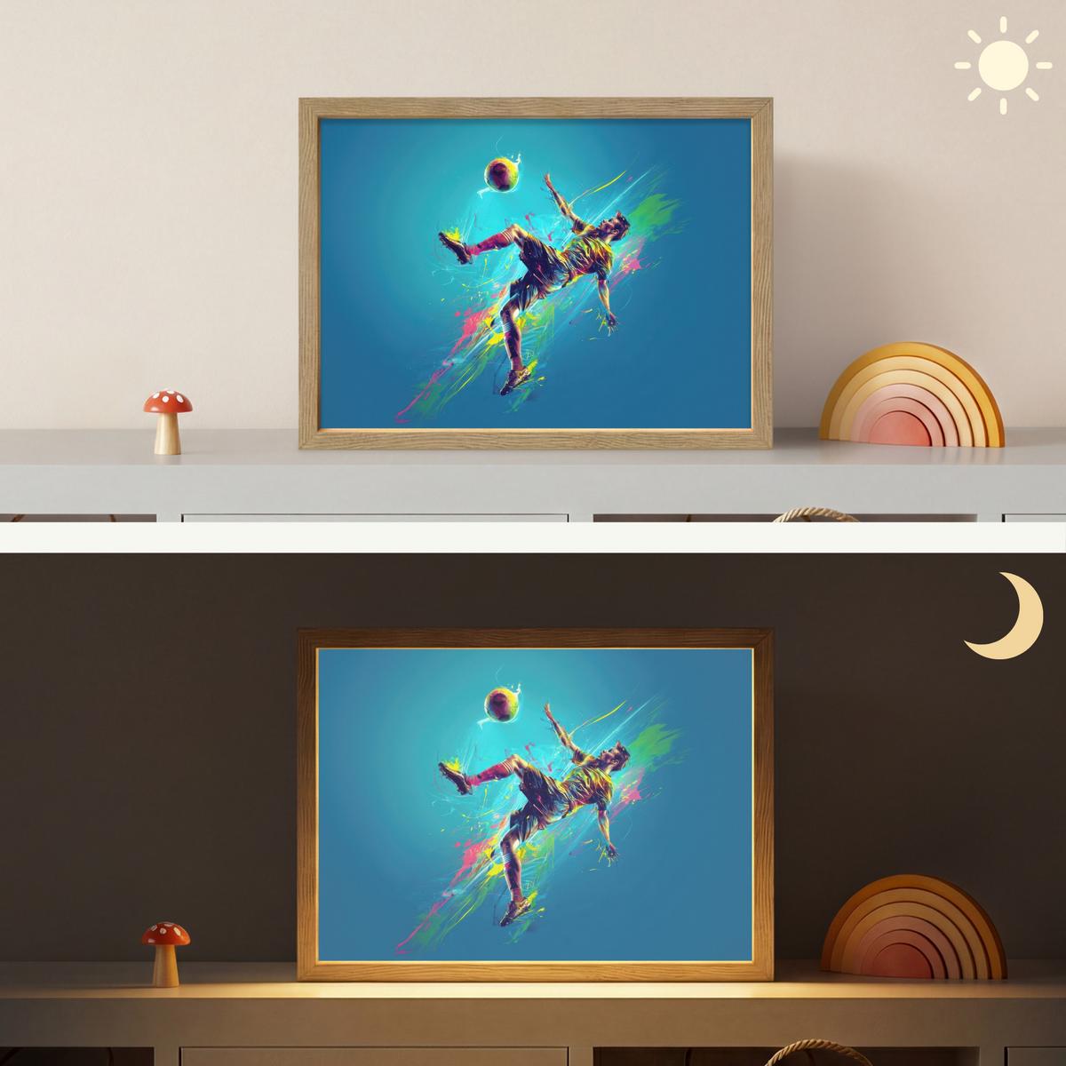 WANDLEUCHTE MIT AKKU Fußballer - Farbspritzer - Farbenfroh - Ball 40x30 cm - Blau, Holzwerkstoff (40/30/8cm) - OnlyWow