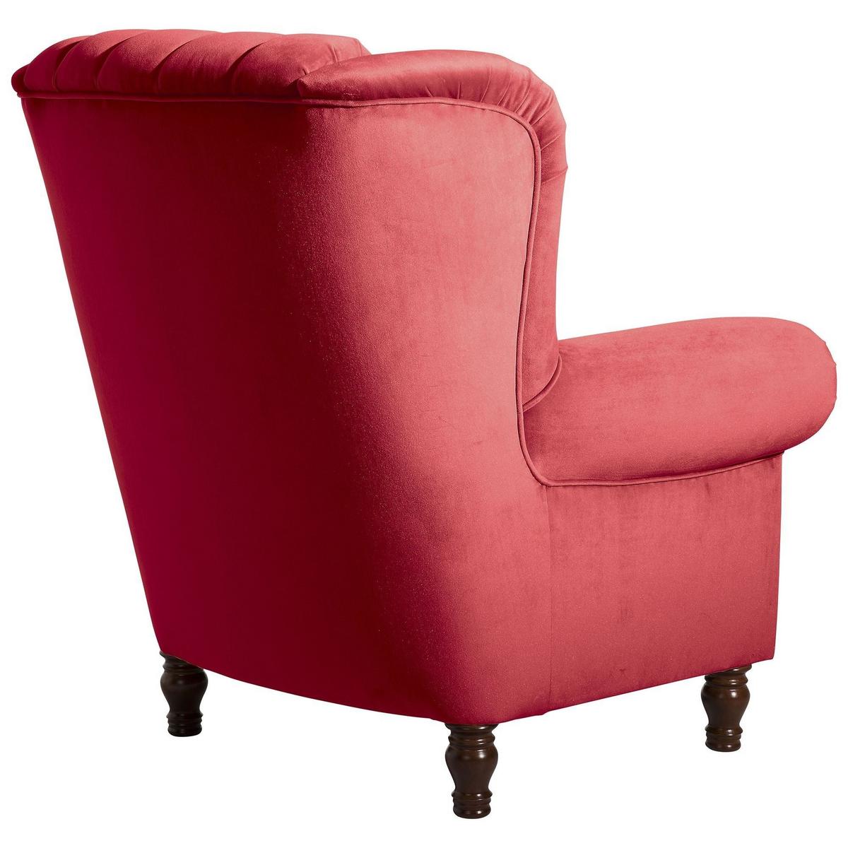 OHRENBACKENSESSEL Katreen Bezug Samtvelours Buche nussbaum dunkel / rot - Rot, Kunststoff (91/101/90cm) - 58aufmkessel