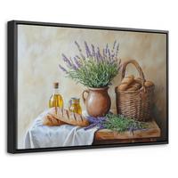 LEINWAND Bilder mit Rahmen - Lavendel - Brot - Stilleben - 60x40 - Flieder, Textil (60/40cm) - MuchoWow