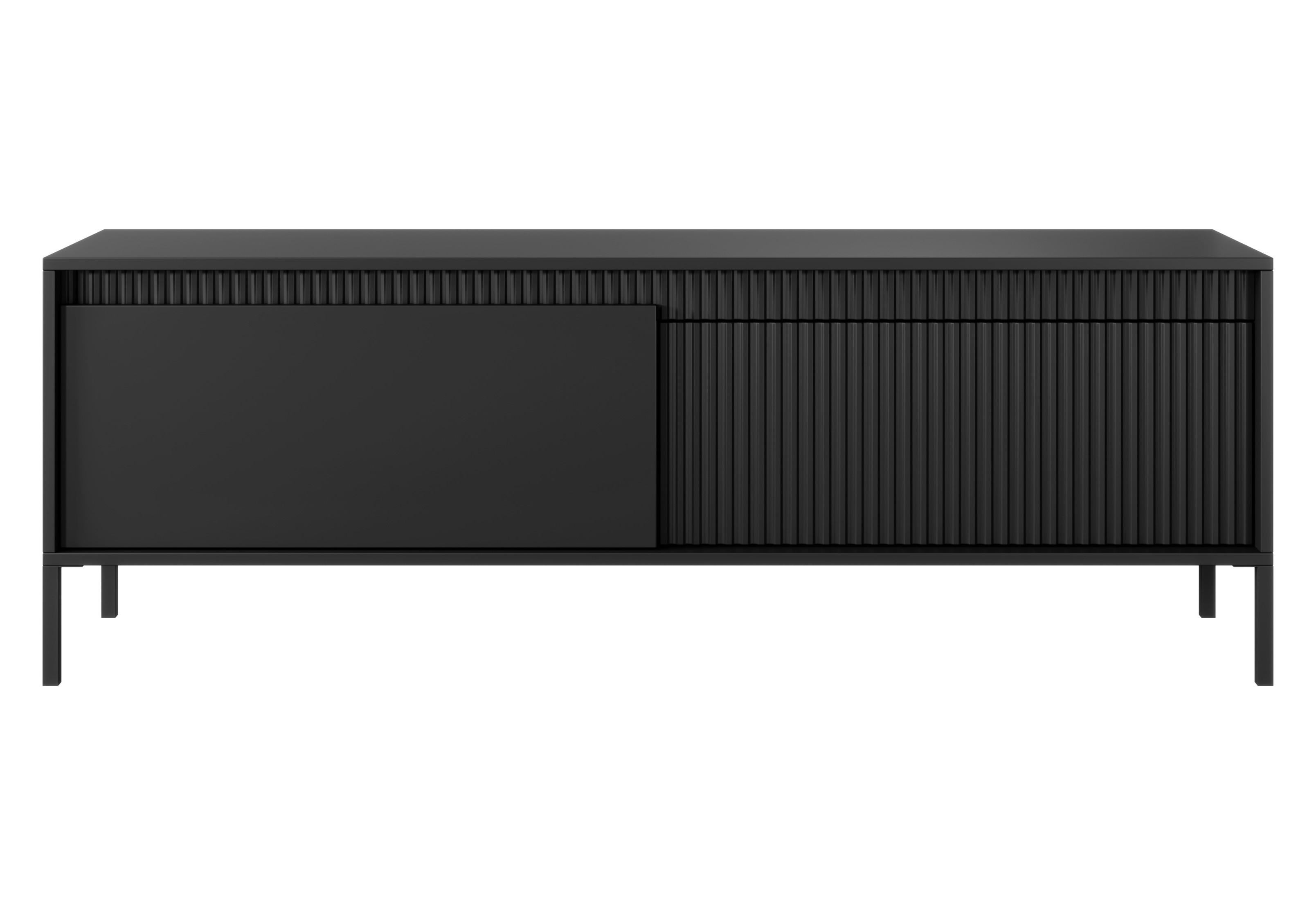 LOWBOARD Trentinis 2T Schwarz 153,5/53,4/39,5 cm – Geriffelten Fronten - Schwarz, Holzwerkstoff/Metall (153.5/53.4/39.5cm) - AX Living