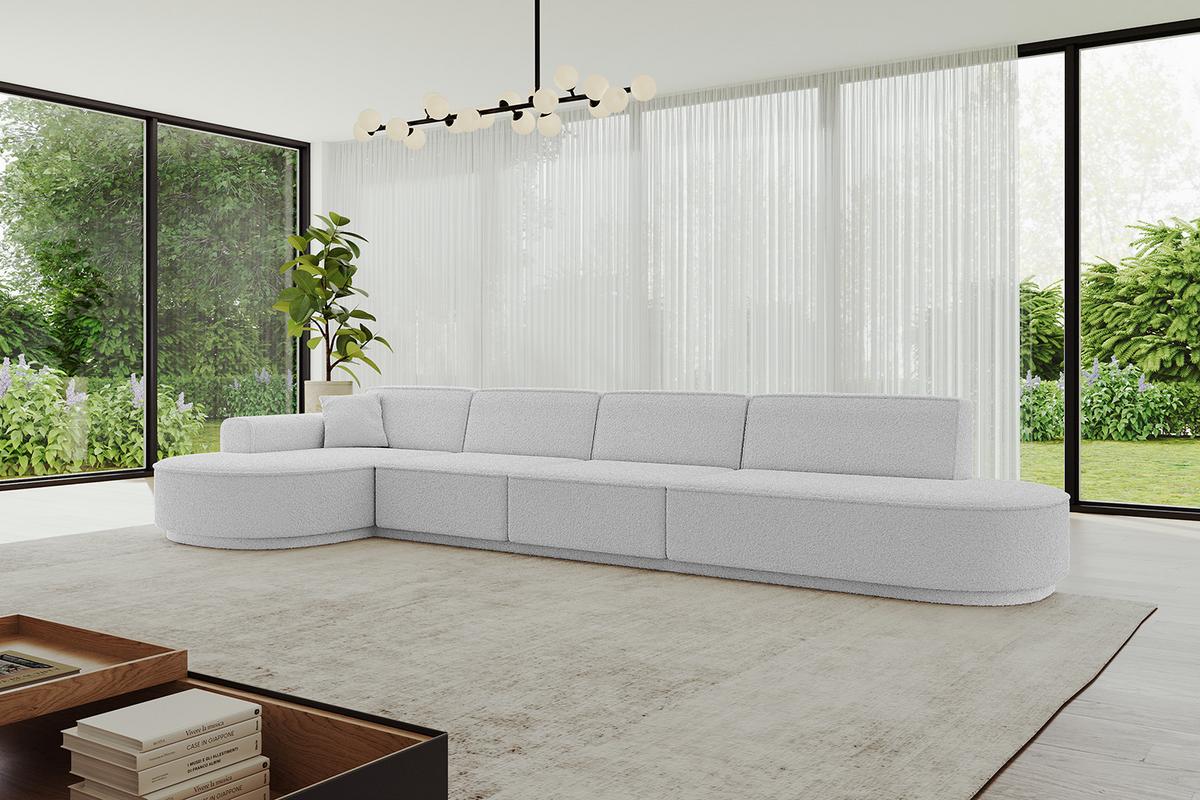 ECKSOFA Ottomane Links MARI-L3-v3 - 413x171x83 cm Hellgrau Bouclé - Hellgrau/Schwarz, Holzwerkstoff/Kunststoff (413/171cm) - ALTDECOR