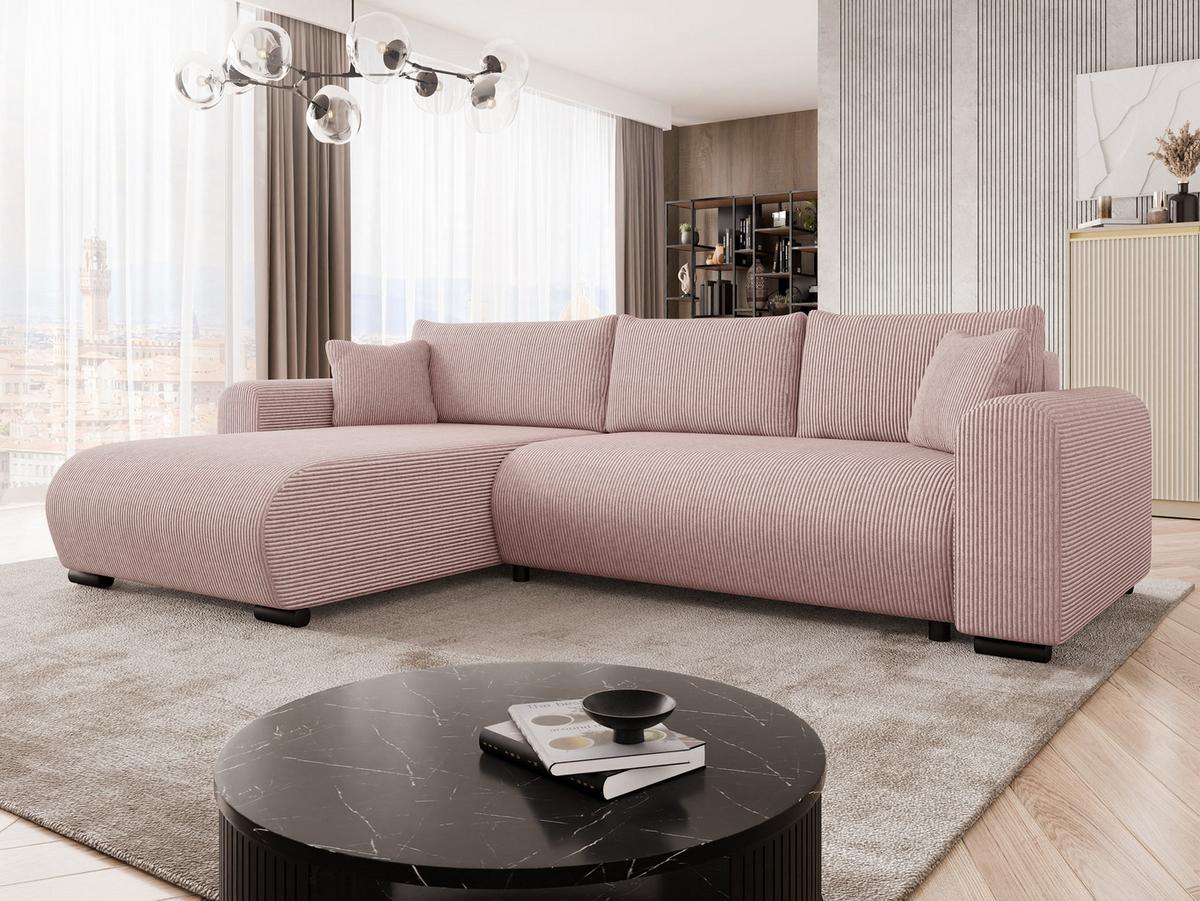 ECKSOFA Merkos Cord - Hellrosa/Schwarz, Holz/Textil (285/188cm) - MIRJAN24