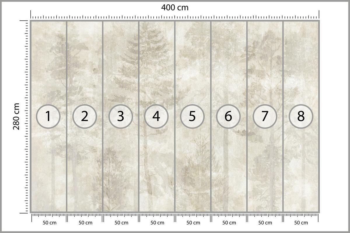 FOTOTAPETE für Wohnzimmer Boho Wald Bäume Beton Abstrakt Vintage Beige 400x280 - Beige/Braun, Papier (400/280cm) - Muralo