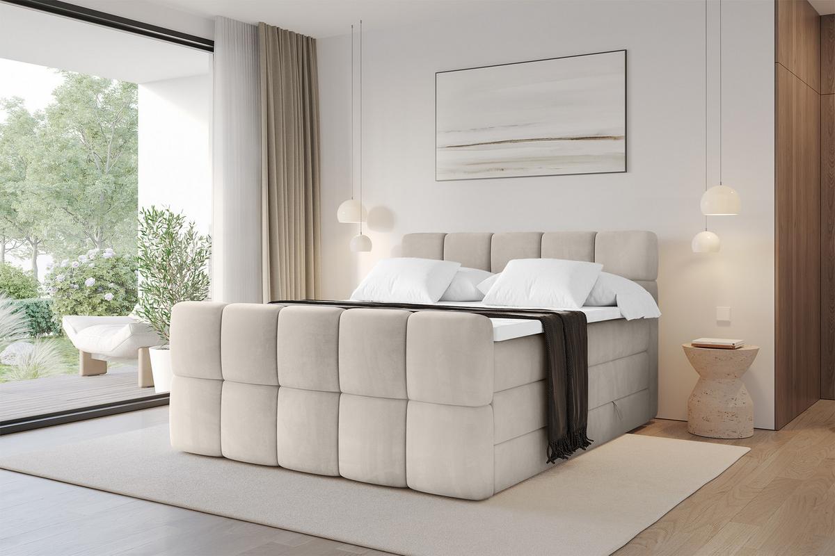 BOXBETT mit Matratze H3/H4 - FAMA-Z KING - 200x200 cm Beige Casablanca - Beige, Holzwerkstoff (200/200cm) - ALTDECOR