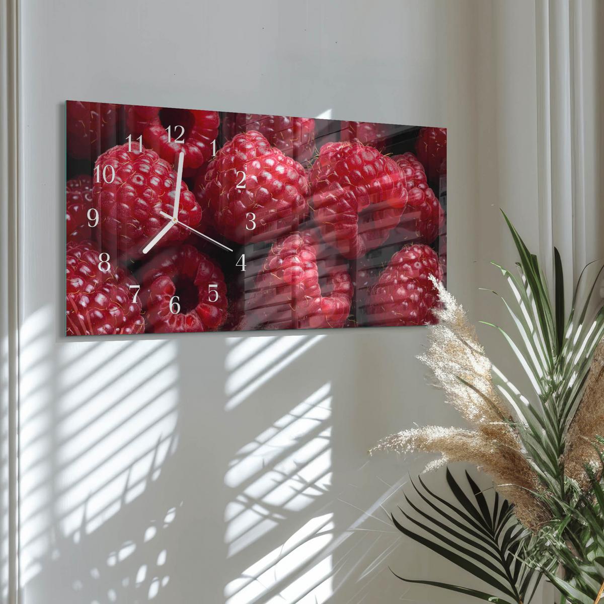 WANDUHR aus Glas 60x30 cm - Himbeeren - Rot, Glas (60/30/0.4cm) - TULUP