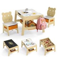 KINDERTISCH mit stuhl natur(3-tlg) - Naturfarben, Holzwerkstoff (70/45/60.5cm) - COSTWAY