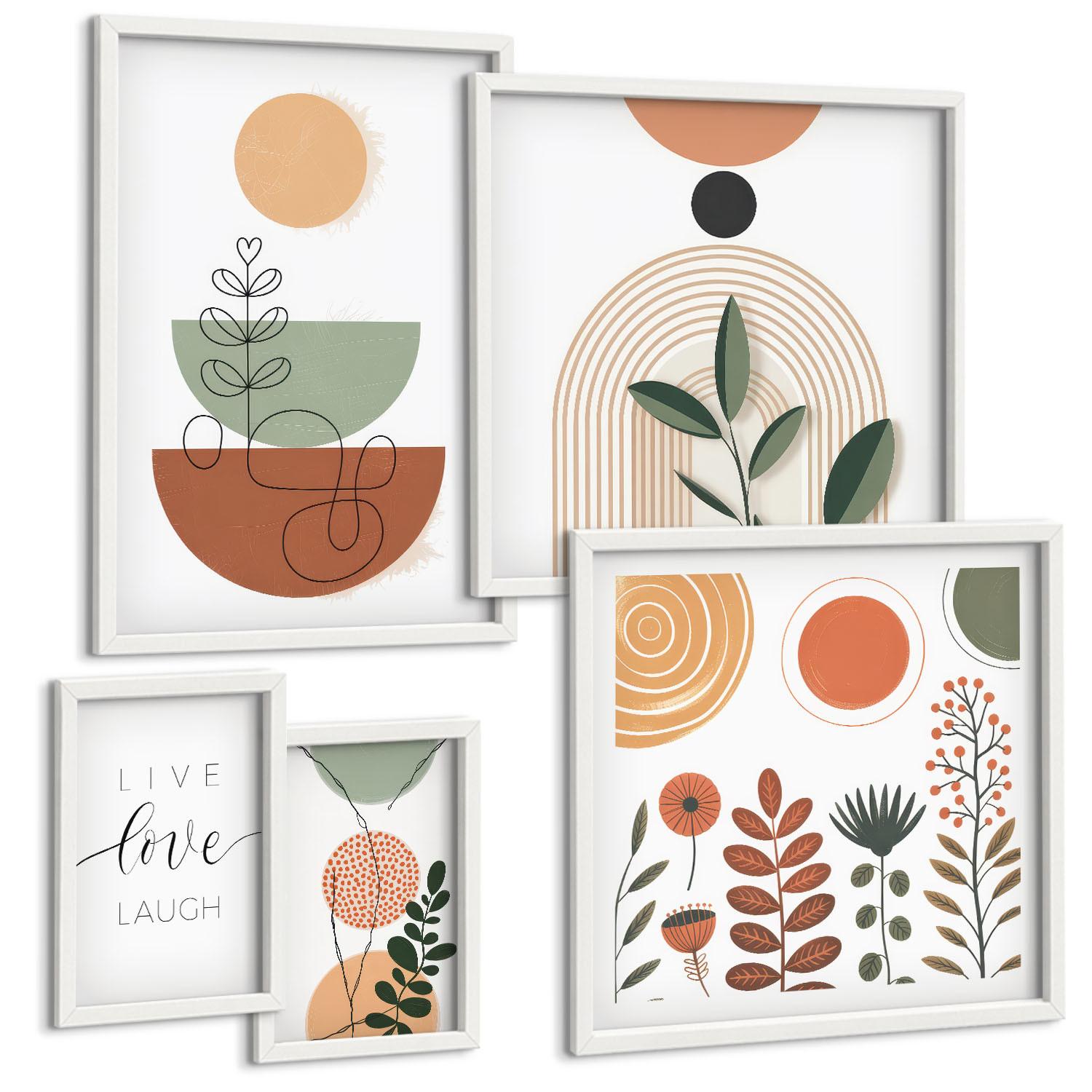 BILDER SET 5er Set - 50x50 cm & 20x30 cm & 40x60 cm Weißer Rahmen - Abstrakte Berglandschaften - Weiß, Kunststoff (40/60cm) - TULUP