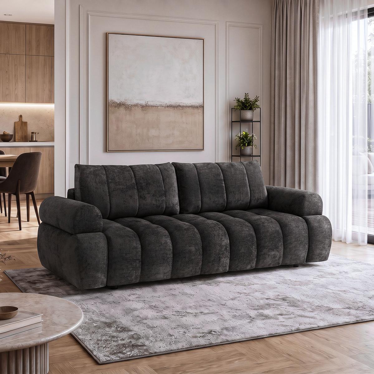 SCHLAFSOFA Mavi 3-Sitzer mit Schlaffunktion, Bettsofa Schlafcouch 195x145 cm, Braun - Braun, Textil (255/100/110cm) - Beautysofa