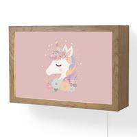 WANDLEUCHTE Einhorn - Rosa - Blumen 30x20 cm - Rosa, Holzwerkstoff (30/20/8cm) - OnlyWow