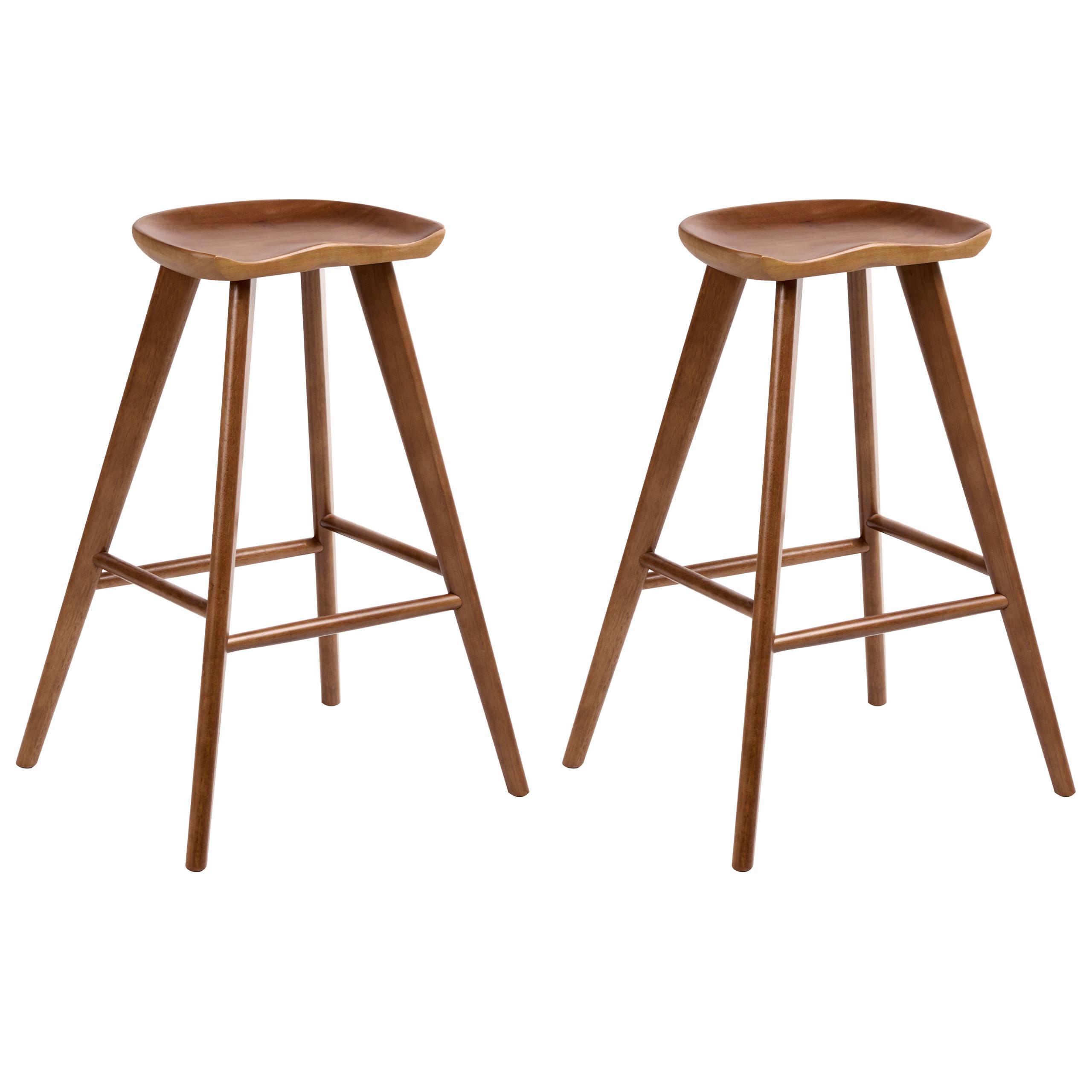 BARHOCKER 2er-Set BraunCando - Braun, Holz (52/74/45cm) - Beliani