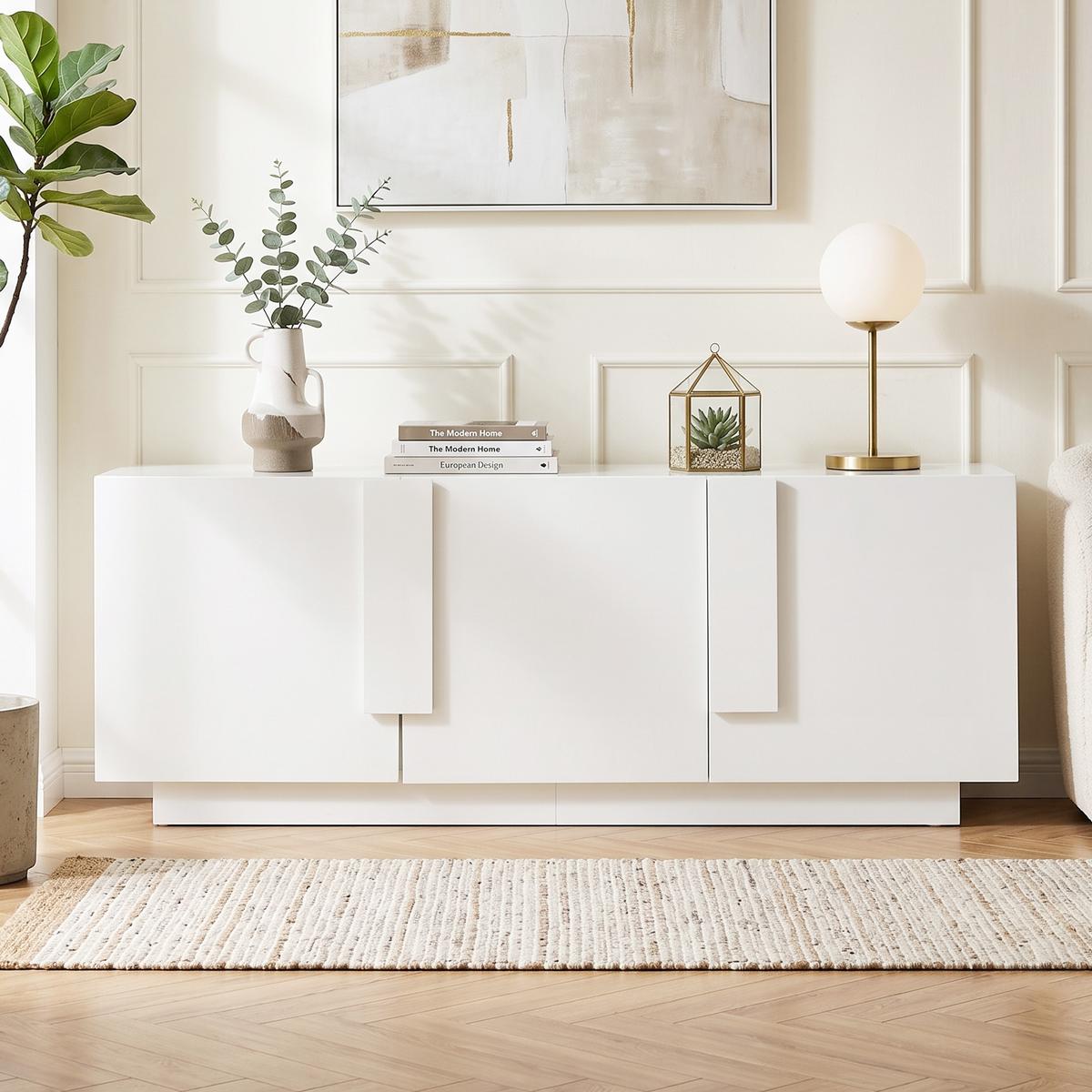 SIDEBOARD 160cm Weiß Hochglanz – Kommode mit 3 Türen & 6 Fächern - Weiß, Holzwerkstoff (35/60/160cm) - Urban Meuble