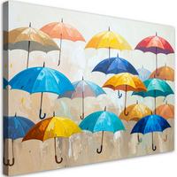 LEINWANDBILD Bunte Regenschirme 90x60cm - Multicolor, Textil (90/60cm) - Feeby