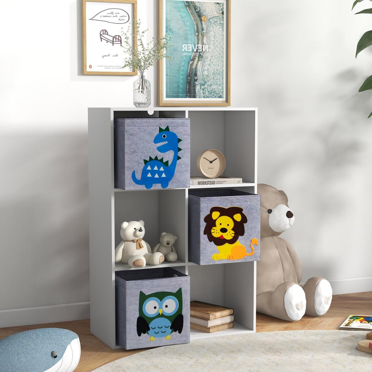 KINDERREGAL Kinder Bücherregal mit 3 Aufbewahrungsboxen für Kinderzimmer Weiß - Weiß, Holzwerkstoff (29.9/91.5/61.8cm) - ZONEKIZ