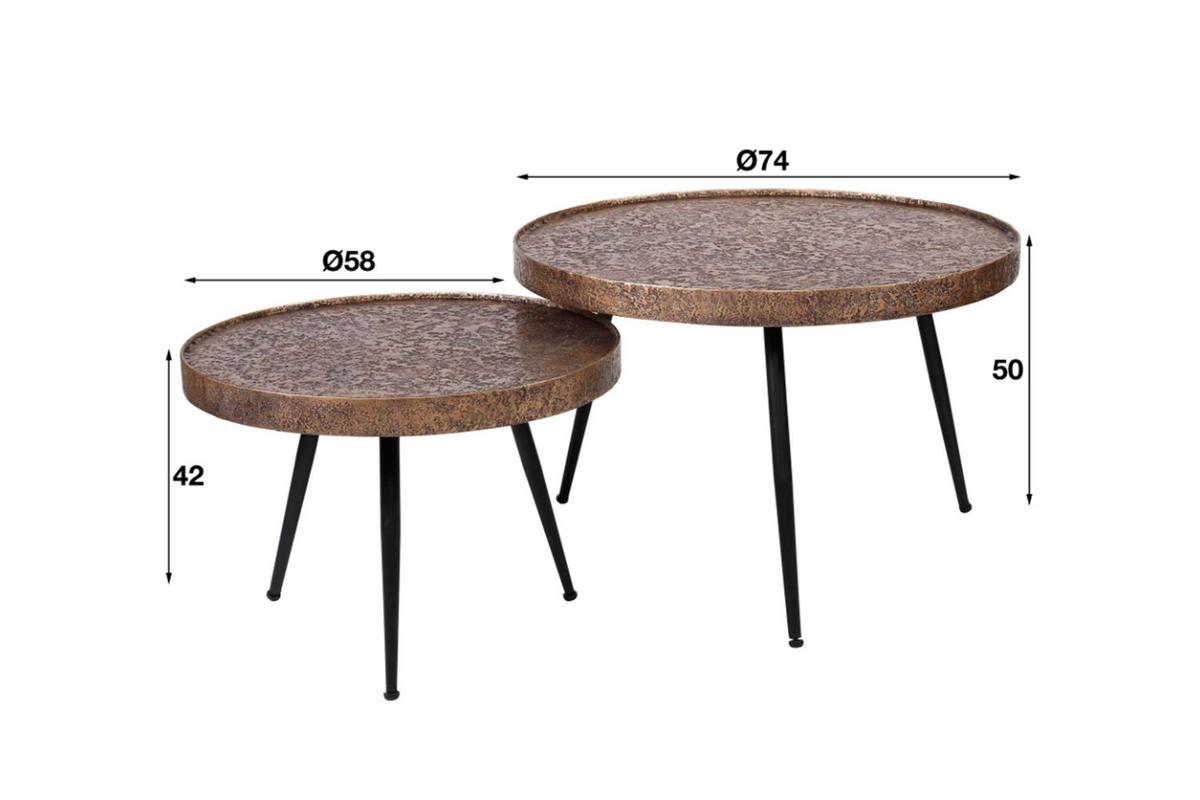 COUCHTISCH ARINOS 2ER SET Bronze Metall - Schwarz/Bronzefarben, Metall (74/74/50cm) - KAWOLA