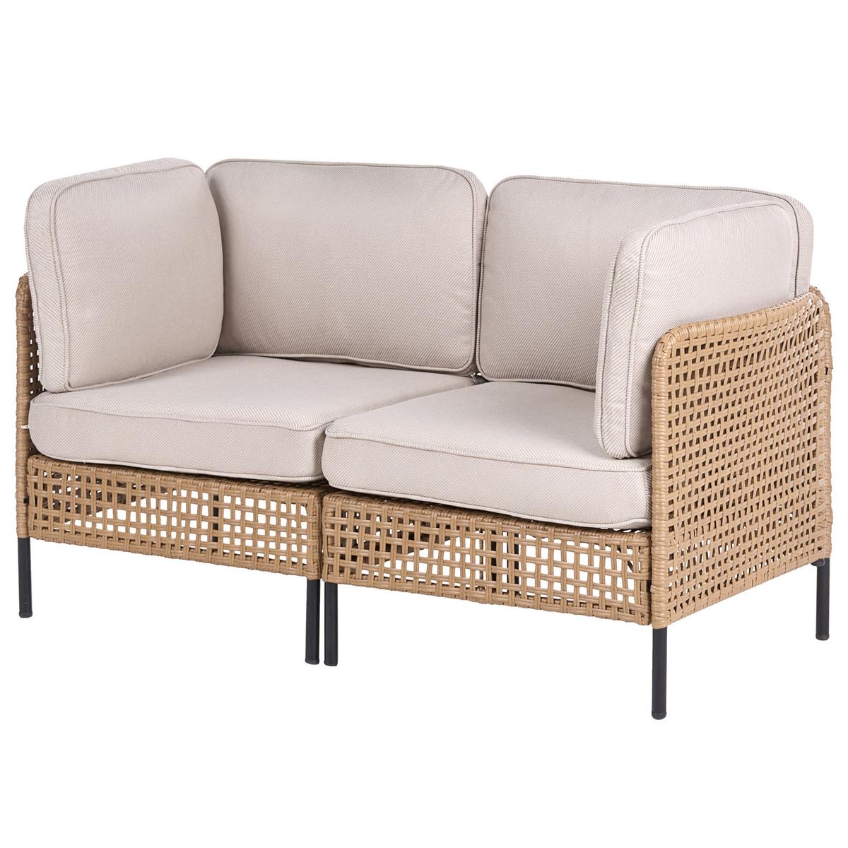 GARTENSOFA mit Tisch 2-Sitzer Polyrattan Hellbeige Omegana - Beige/Schwarz, Kunststoff (140/80/68cm) - Beliani