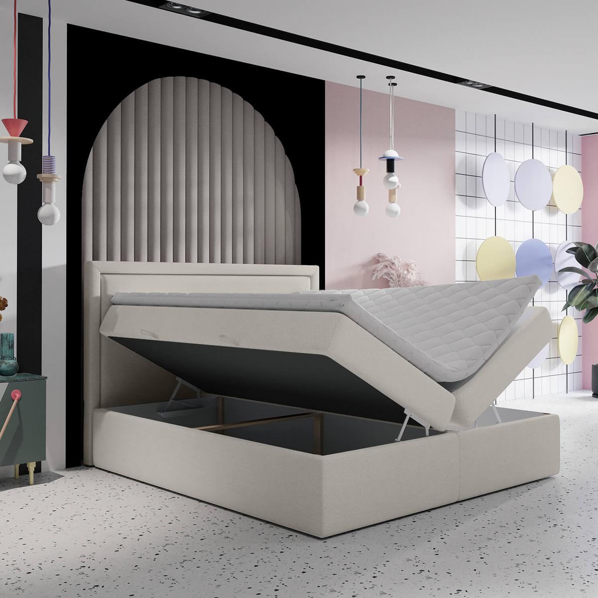 BOXBETT Jodan 200/200 cm Creme im Megan Stoff - Creme/Schwarz, Holz/Holzwerkstoff (200/200cm) - AltaBeds