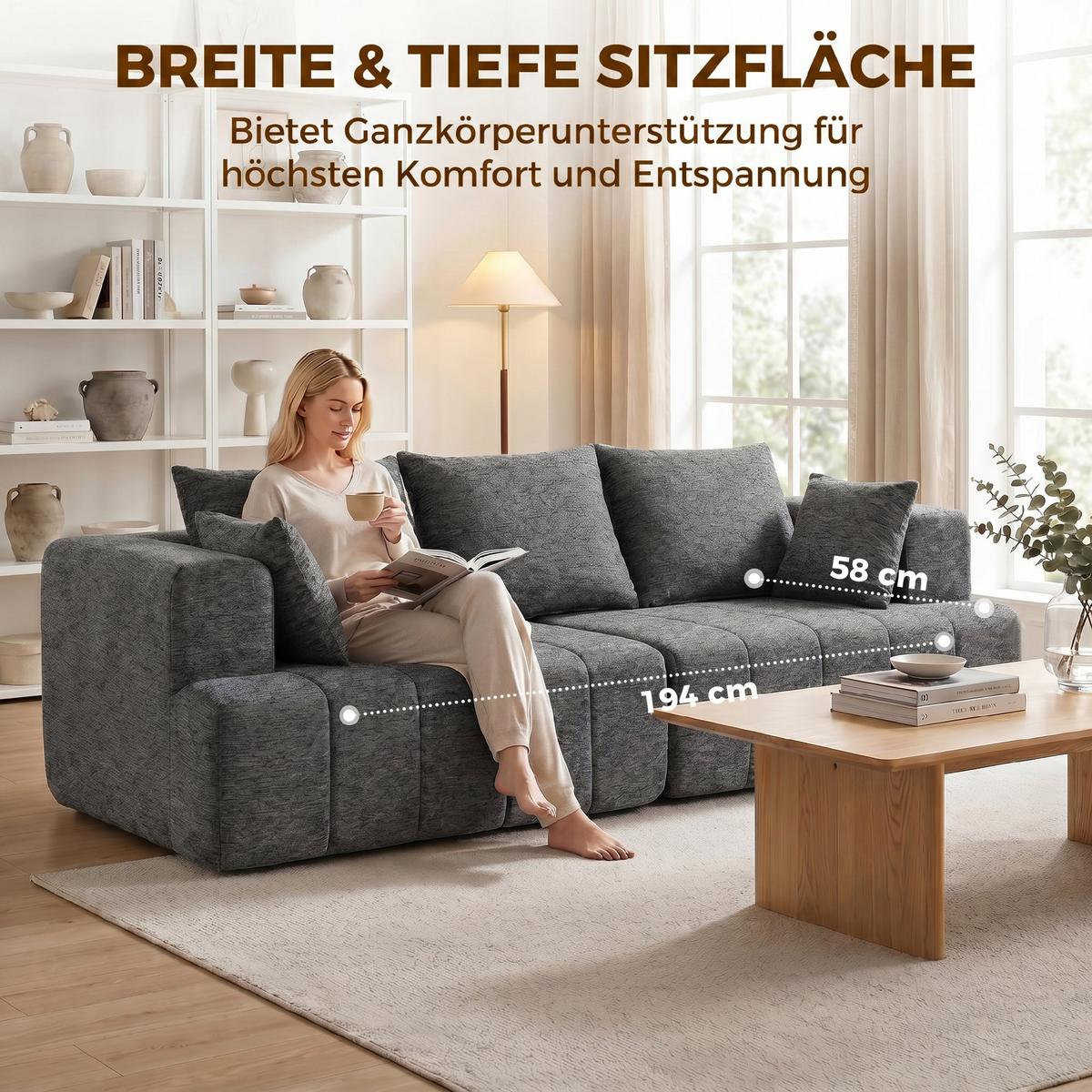 3-SITZER-SOFA Polyester Grau - Grau, Textil (104/87/248cm) - HOMCOM