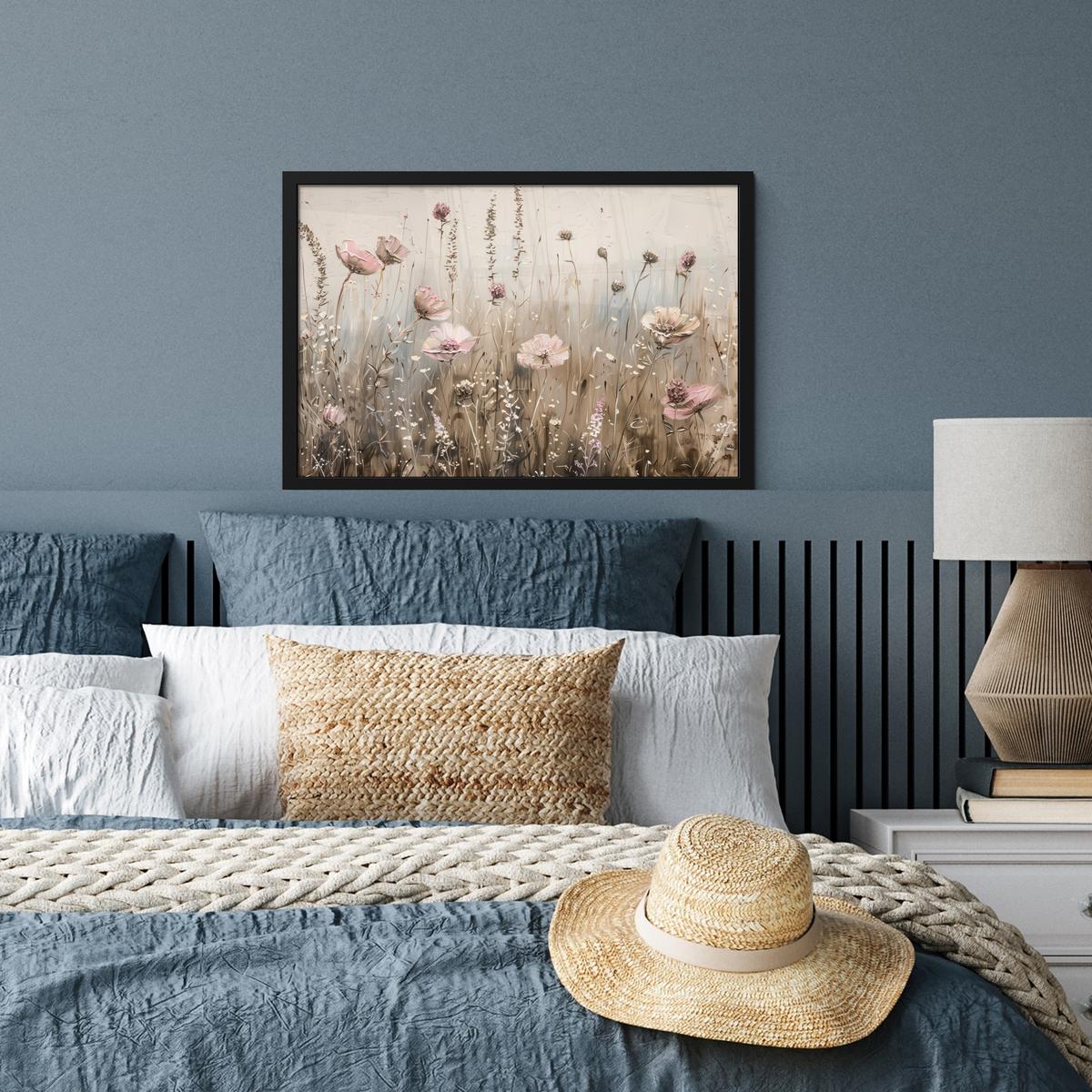 POSTER MIT RAHMENGERAHMTES BILD Blumen - Rosa - Modern - Beige 60x40 cm - Beige, Papier (60/40cm) - MuchoWow