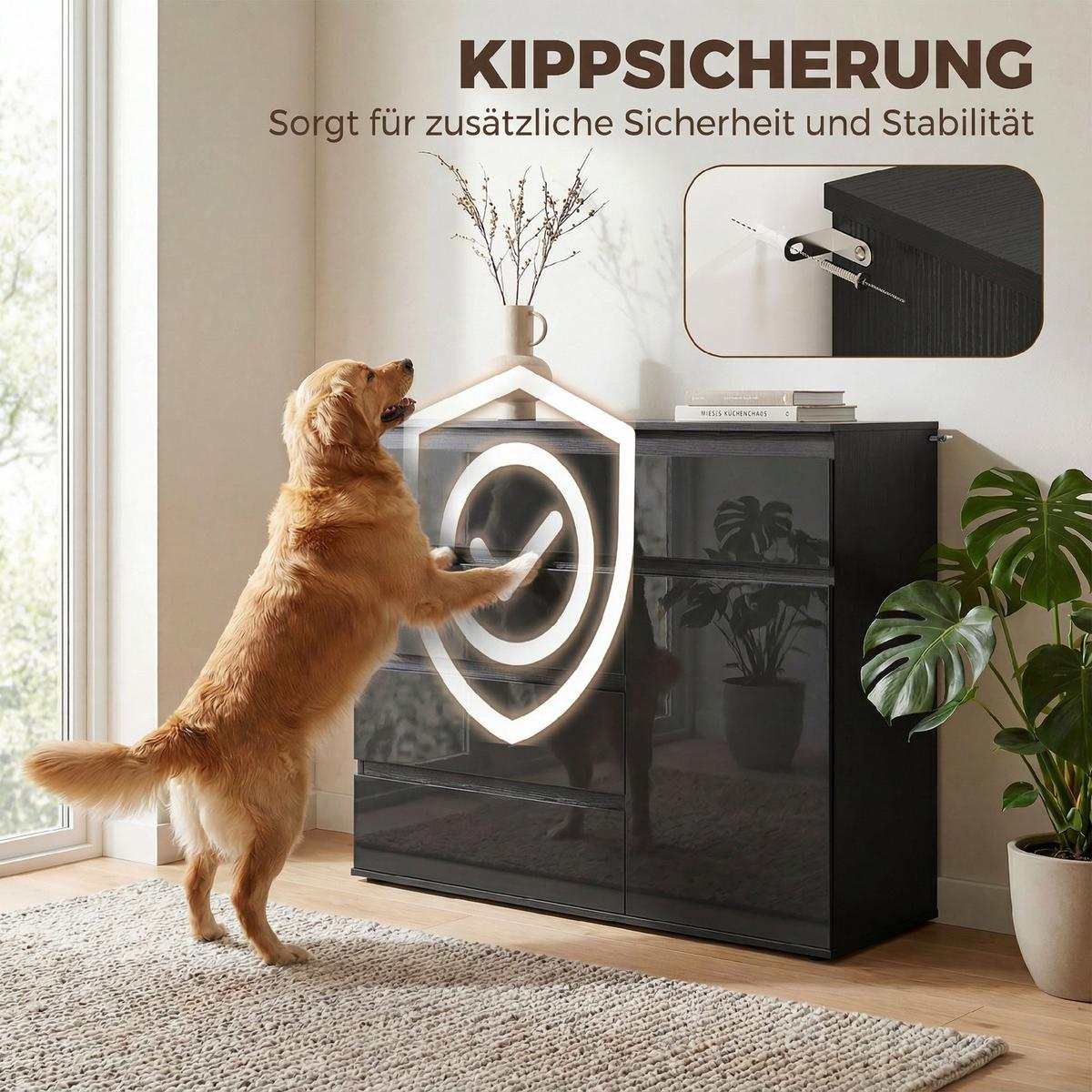 SIDEBOARD Schwarz 100/40/80 cm - Schwarz Hochglanz/Weiß Hochglanz, Holzwerkstoff (40/80/100cm) - HOMCOM