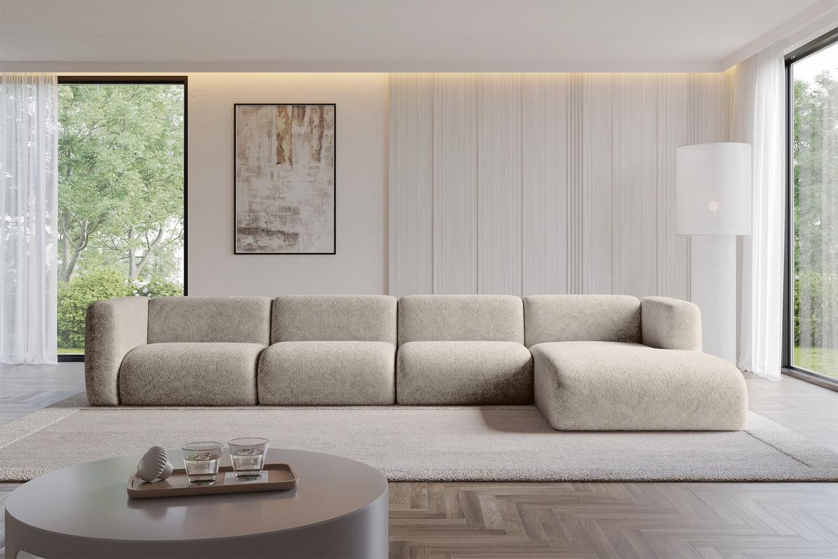 ECKSOFA Ottomane Rechts MIRA-L3 409x179x70 Beige Velours - Beige/Schwarz, Holzwerkstoff/Kunststoff (409/179cm) - ALTDECOR