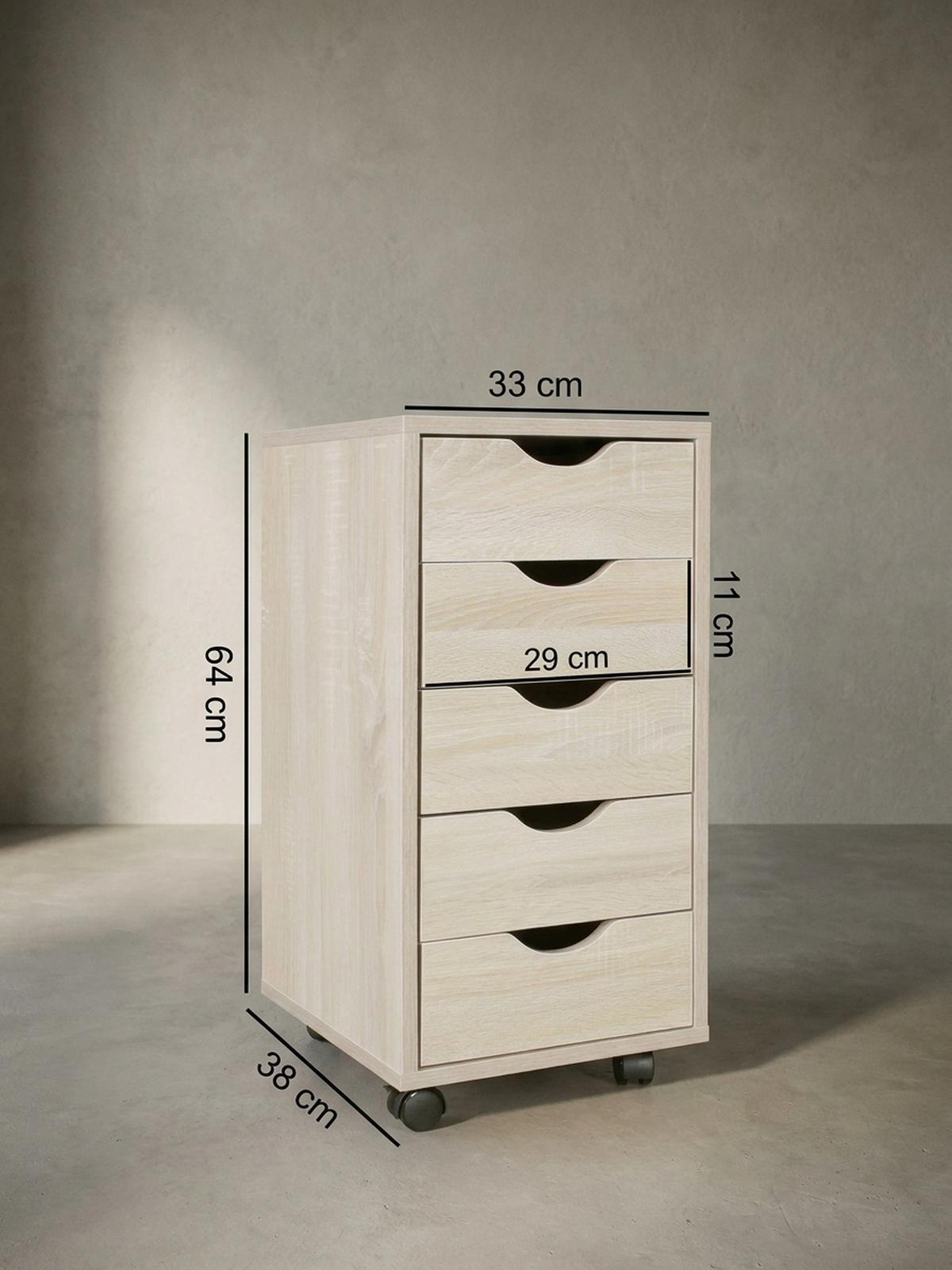 ROLLCONTAINER – MDF-Holz, Sonoma, 5 Schubladen, Rollen, für Büro oder Wohnzimmer - Beige/Schwarz, Holz/Kunststoff (38/64/33cm) - KADIMA DESIGN