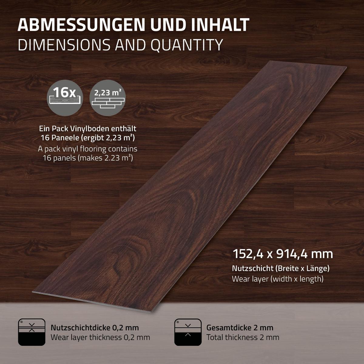 VINYLBODEN selbstklebend 11,15m²/80 Dielen Rot-Braun Nuss - Dunkelbraun, Kunststoff (91.5/15.3/0.2cm) - ML-DESIGN