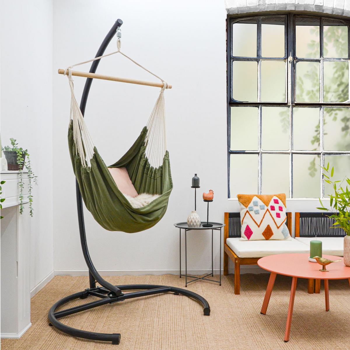 XL-HÄNGESESSEL inkl. Gestell bis 150kg, 210cm, Olive - Schwarz, Metall (110/210/125cm) - Amanka
